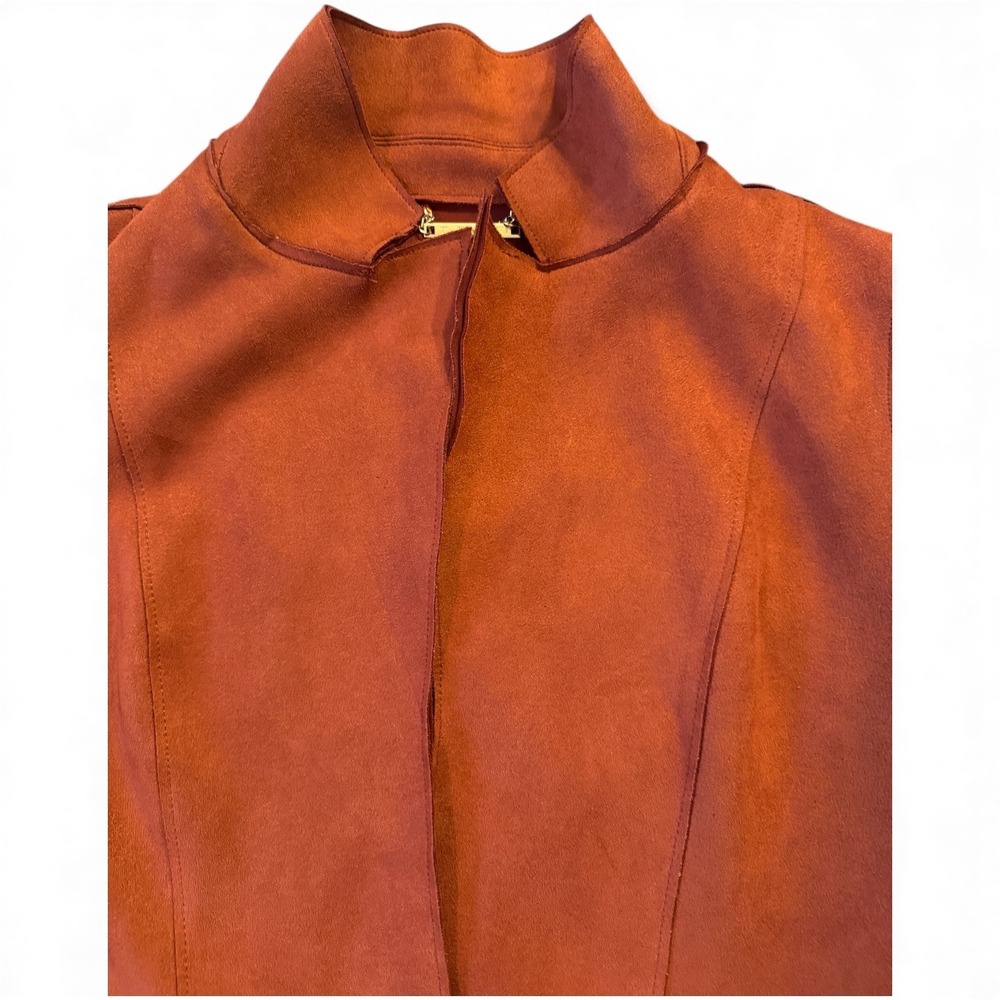 T Tahari Women S Faux Leather Rust Orange Collarless Jacket Coat‎ - Picture 2 of 8